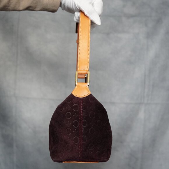 Celine Macadam Bordeaux Suede Handbag – Brown Leather Handle - Picture 2 of 15